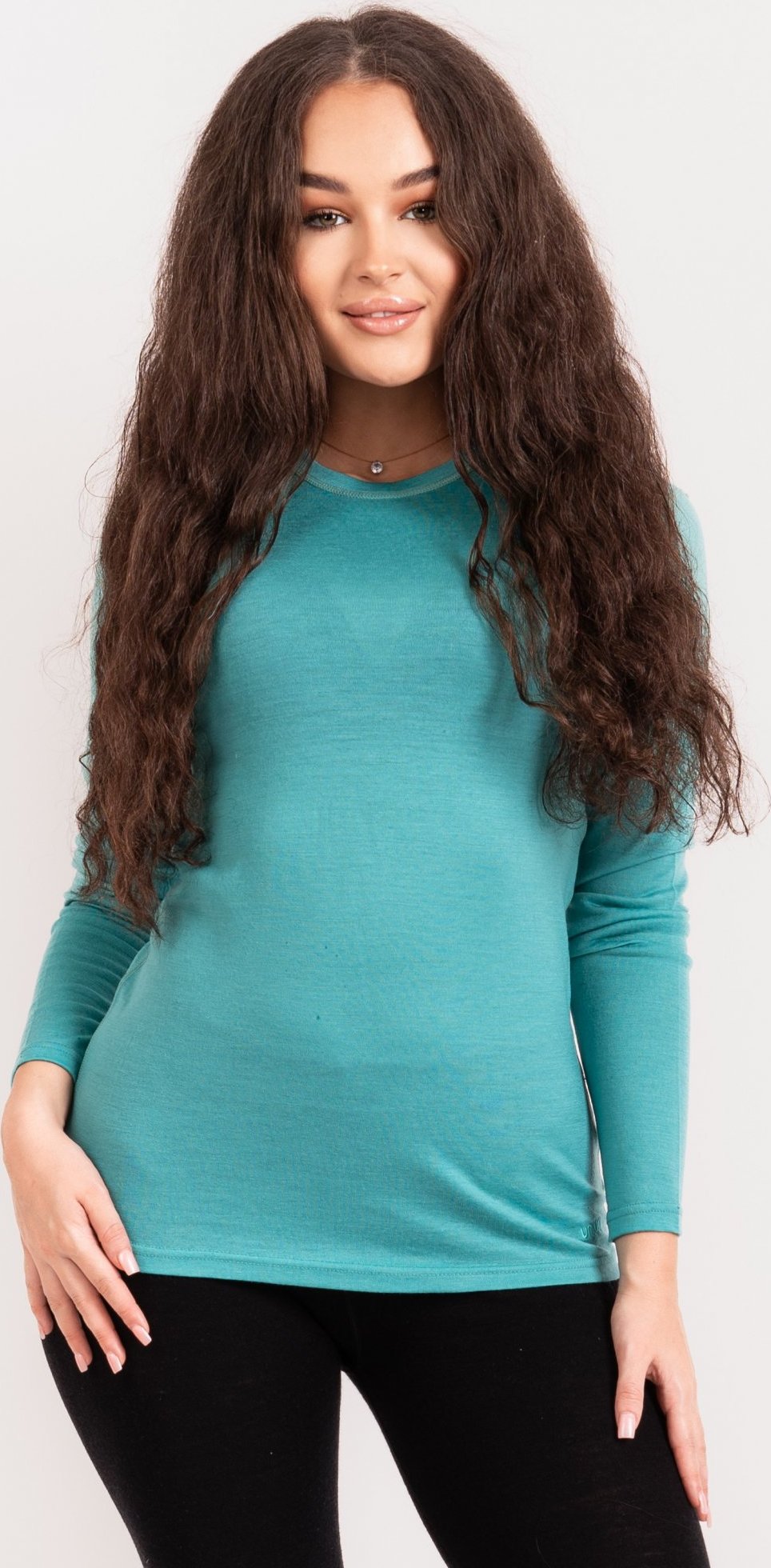 Dámské merino triko UNUO s dlouhým rukávem Nature, Aqua Velikost: L