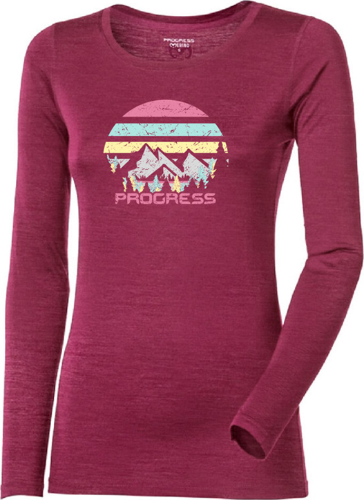 Dámské merino triko PROGRESS Hela vínový melír Velikost: S