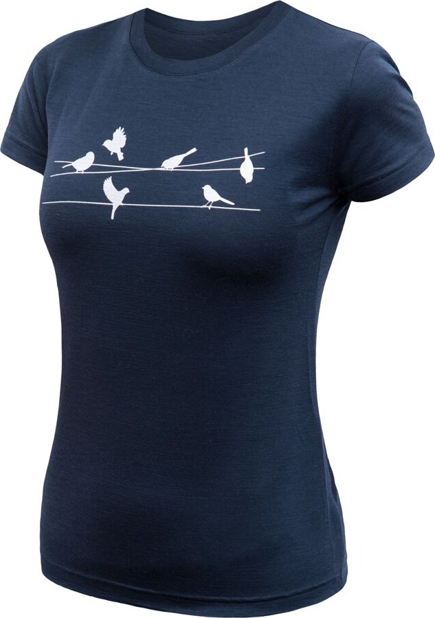 Dámské merino triko SENSOR Merino Active Songbirds modré Barva: Modrá, Velikost: S