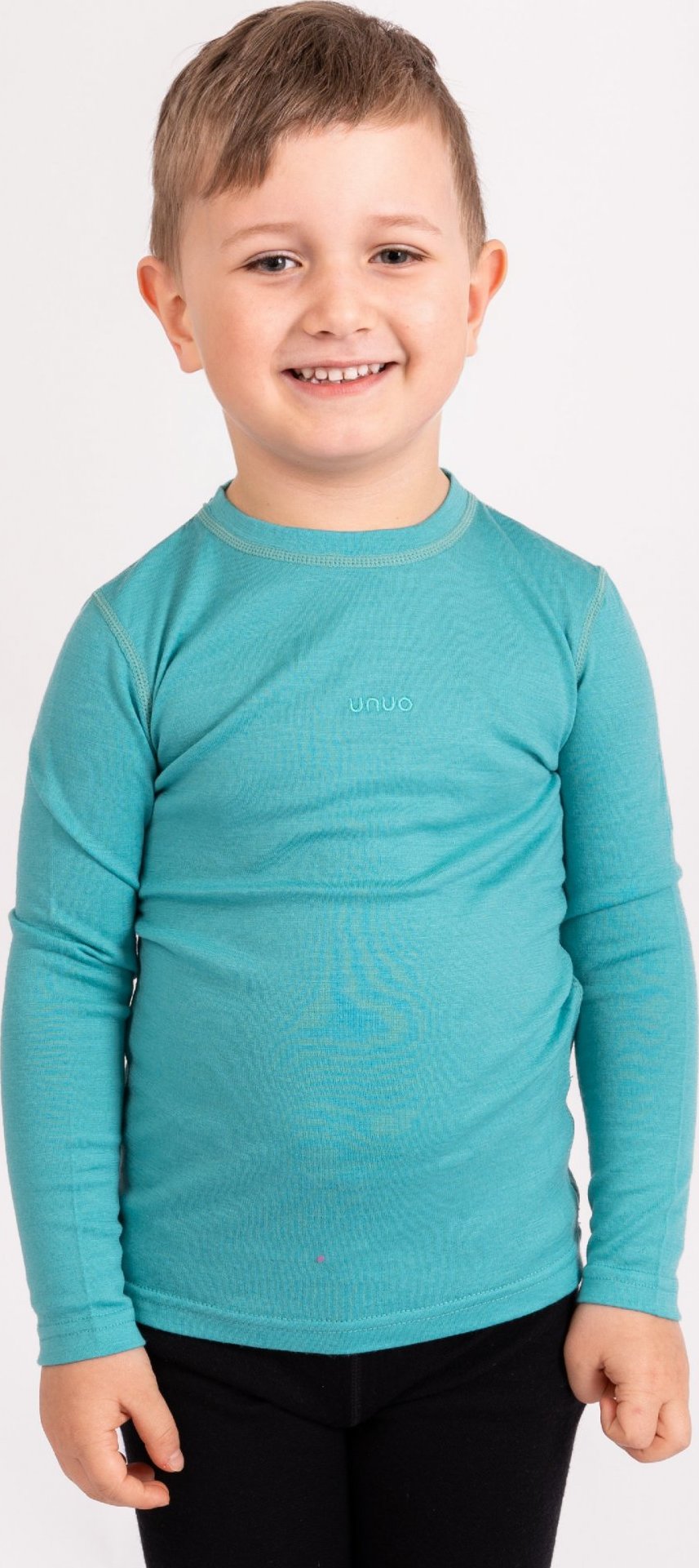 Dětské merino triko UNUO s dlouhým rukávem Nature, Aqua Velikost: 158/164