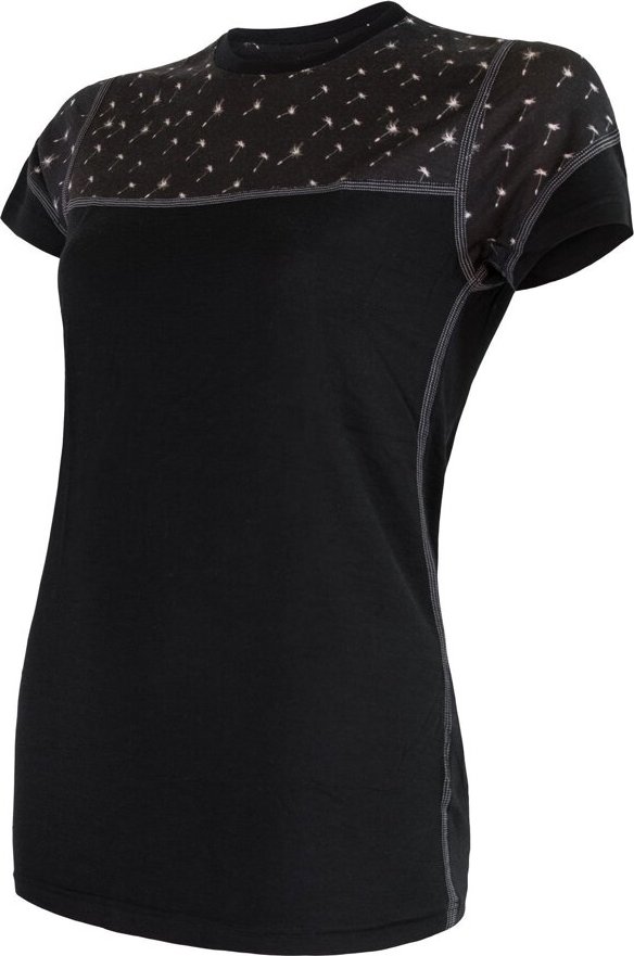 Dámské merino tričko SENSOR impress černá/pattern Barva: černá, Velikost: S