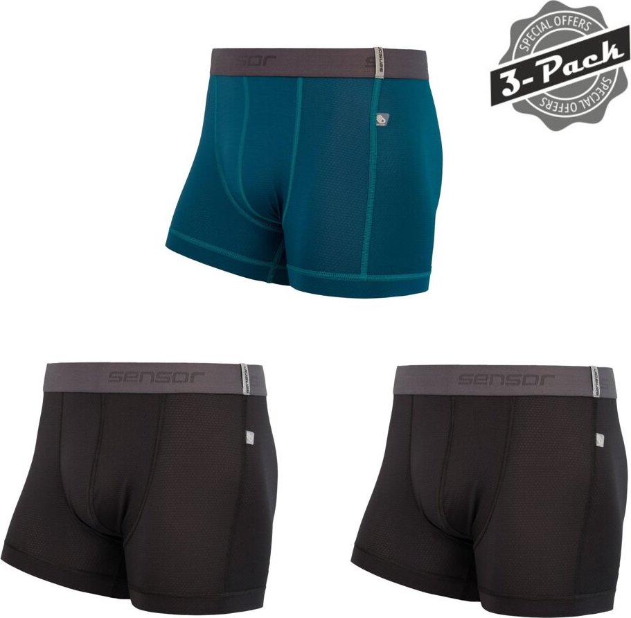 Pánské funkční boxerky SENSOR Coolmax tech černá/černá/modrá Barva: Modrá, Velikost: M