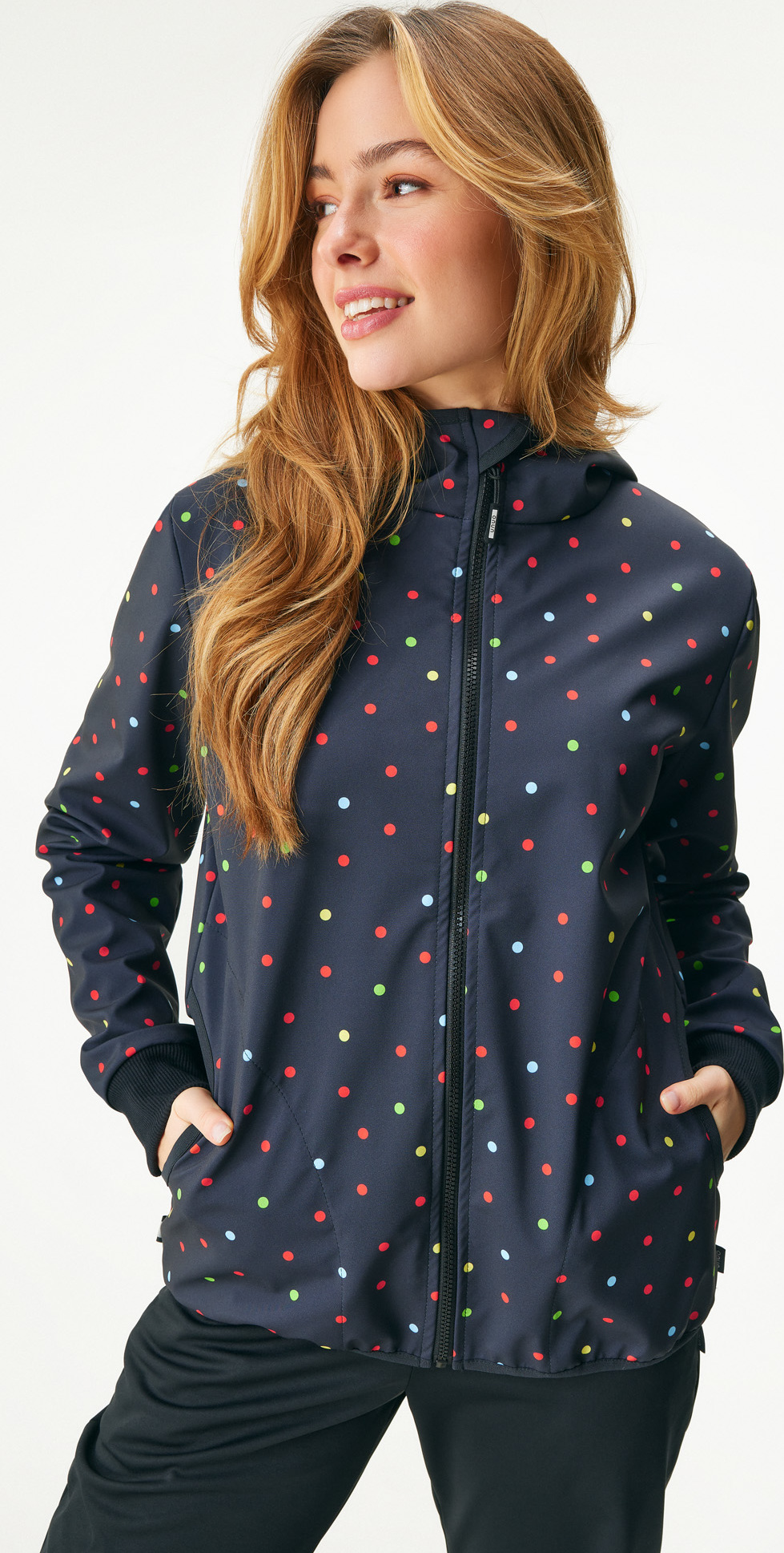 Dámská softshellová bunda UNUO s fleecem Basic, Puntík Velikost: XXL