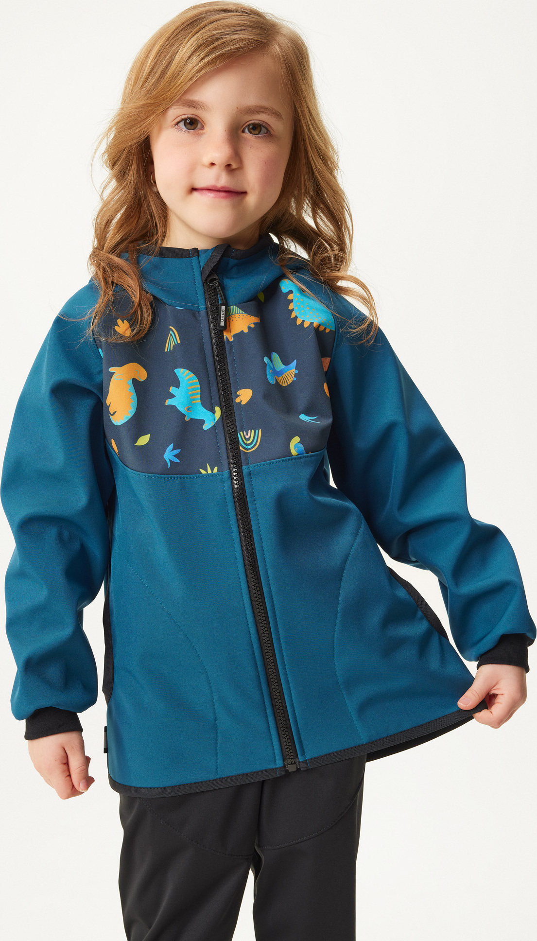 Dětská softshellová bunda UNUO bez zateplení Basic, Kobaltová, Dinosauři Velikost: 80/86
