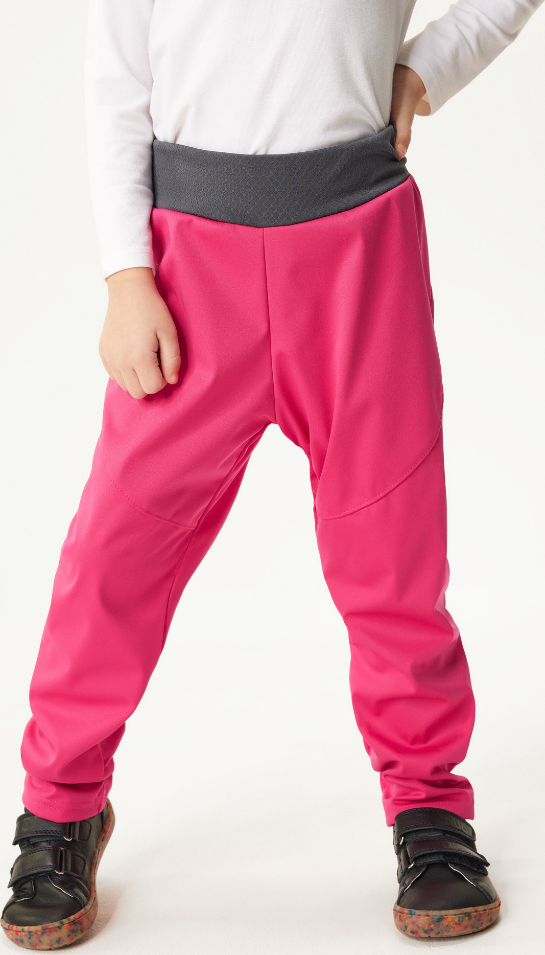 Dětské softshellové kalhoty UNUO bez zateplení pružné Sporty, Fuchsiová Velikost: 110/116