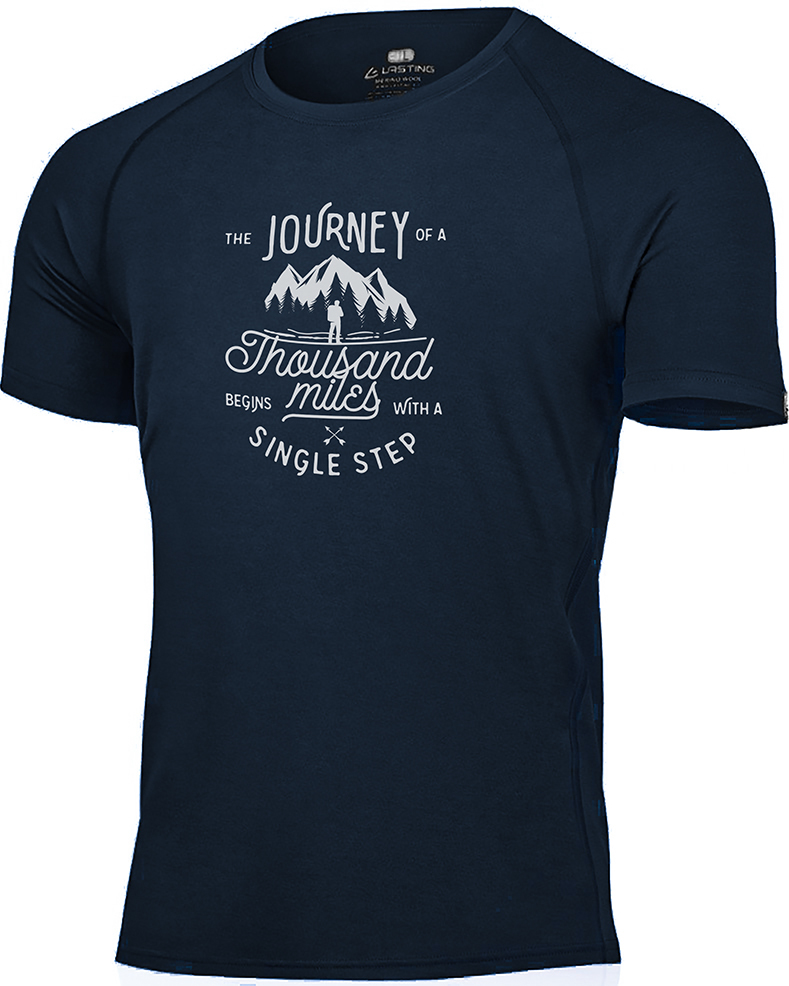 Pánské merino triko LASTING Journey modré Velikost: XL