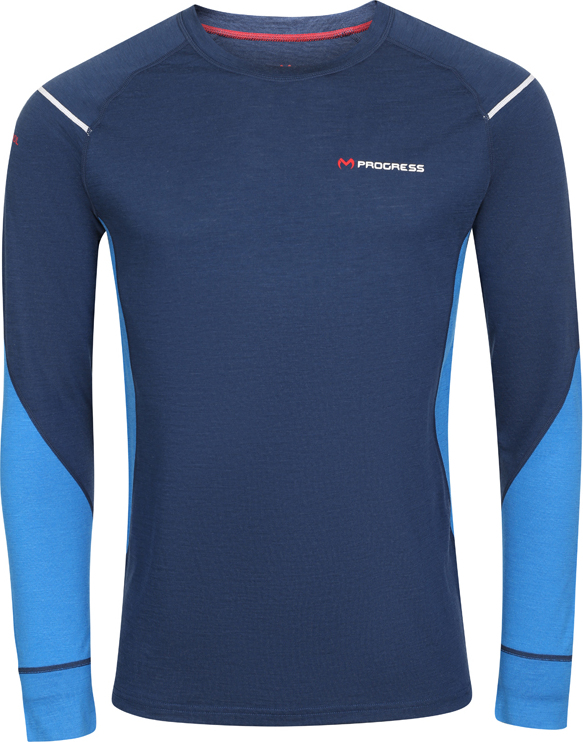 Pánské merino triko PROGRESS s dlouhým rukávem tm.modrá/modrá Velikost: S
