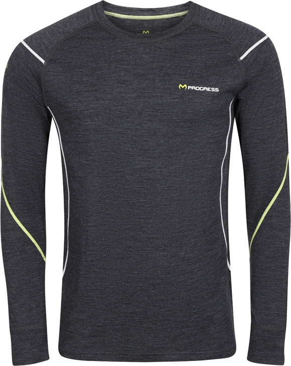 Pánské merino triko PROGRESS s dlouhým rukávem černý melír Velikost: L