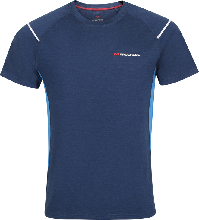 Pánské merino triko PROGRESS s krátkým rukávem tm.modrá/modrá Velikost: L