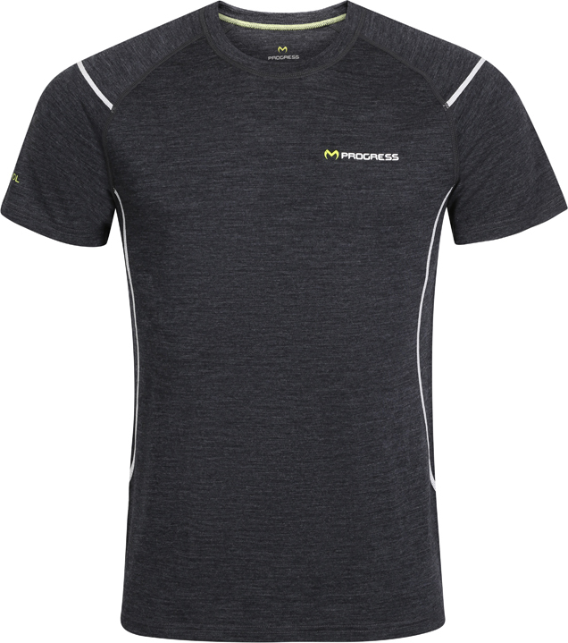 Pánské merino triko PROGRESS s krátkým rukávem černý melír Velikost: M