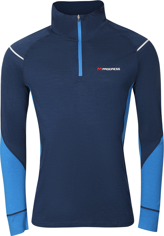 Pánský merino rolák PROGRESS s krátkým zipem tm.modrá/modrá Velikost: L