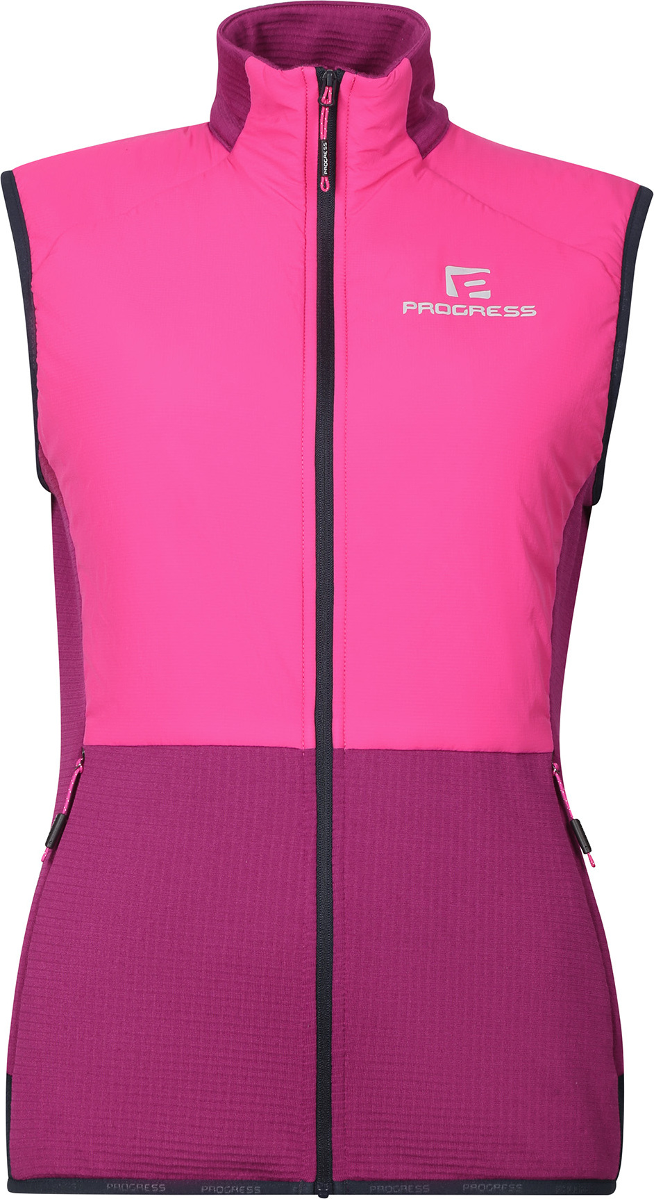 Dámská hybridní vesta s merinem PROGRESS Tarja Vest fuchsie/ostružina Velikost: XL