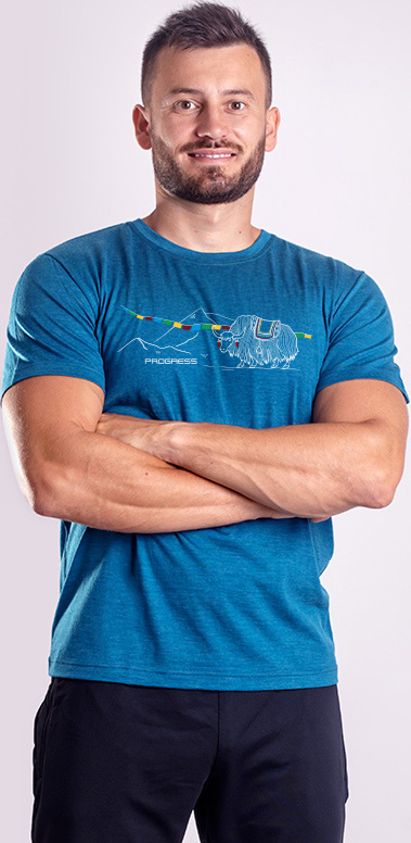 Pánské merino triko PROGRESS Hrutur Yak petrol melír Velikost: XXL