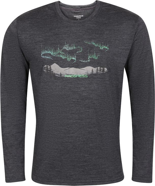 Pánské merino triko PROGRESS Loki Aurora s dlouhým rukávem - šedý melír Velikost: XXL