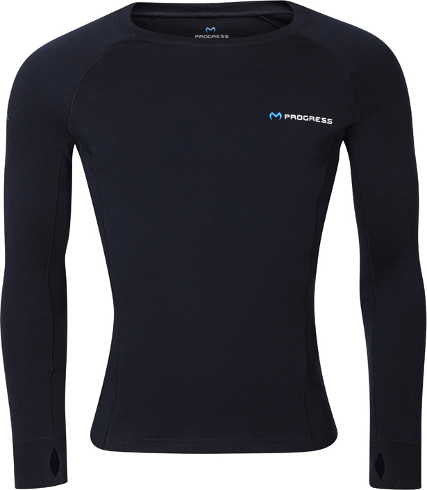 Pánské merino triko PROGRESS MT Tdr 250 s dlouhým rukávem - černo-modrá Velikost: L