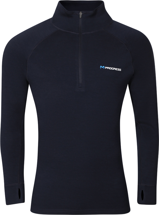 Pánský merino rolák PROGRESS MT Trz 250 s krátkým zipem - černo-modrá Velikost: M