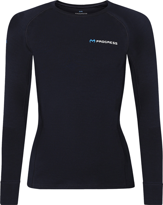 Dámské merino triko PROGRESS MT Tdrz 250 s dlouhým rukávem - černo-modrá Velikost: XL