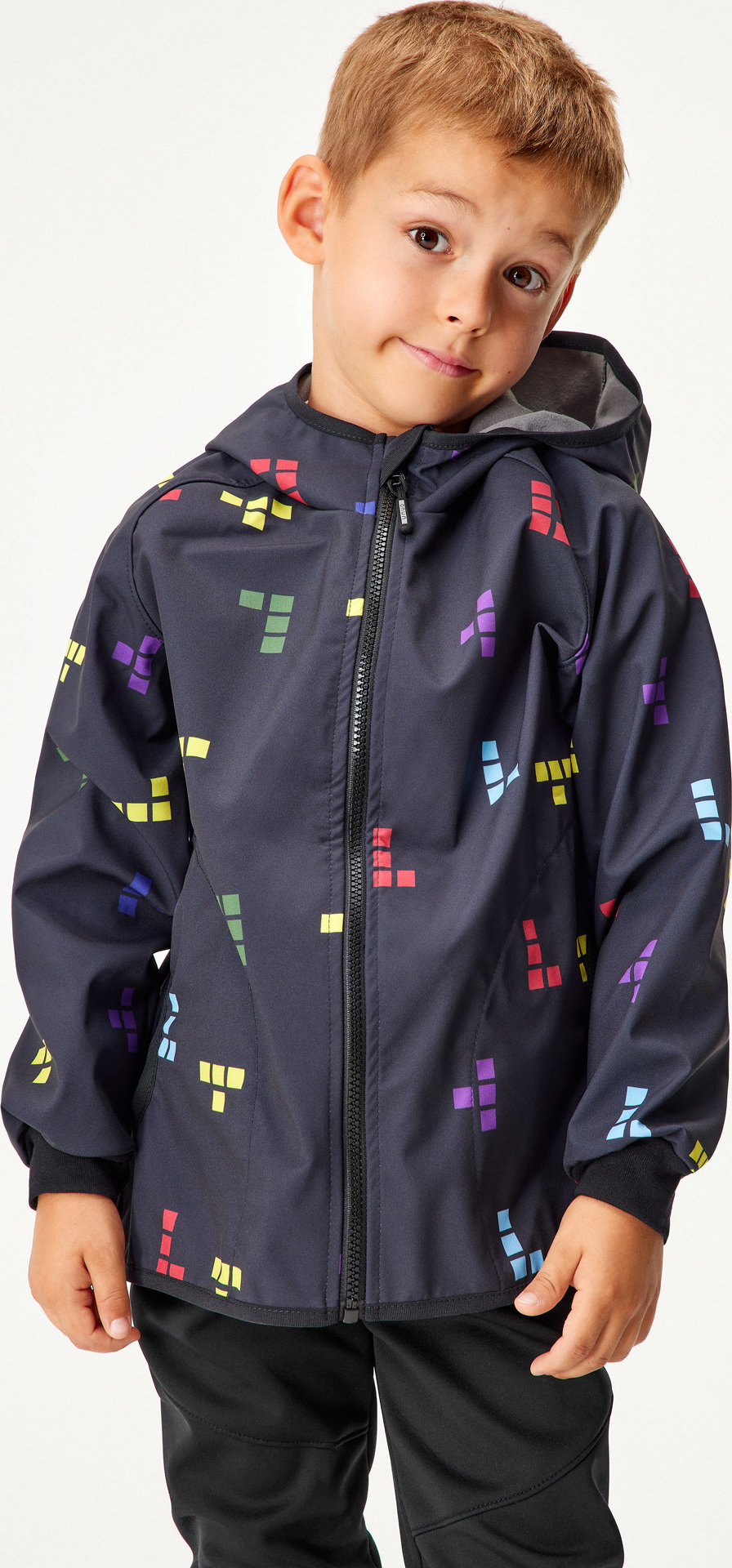 Dětská softshellová bunda UNUO s fleecem Basic, Černá, Kostičky Velikost: 152/158