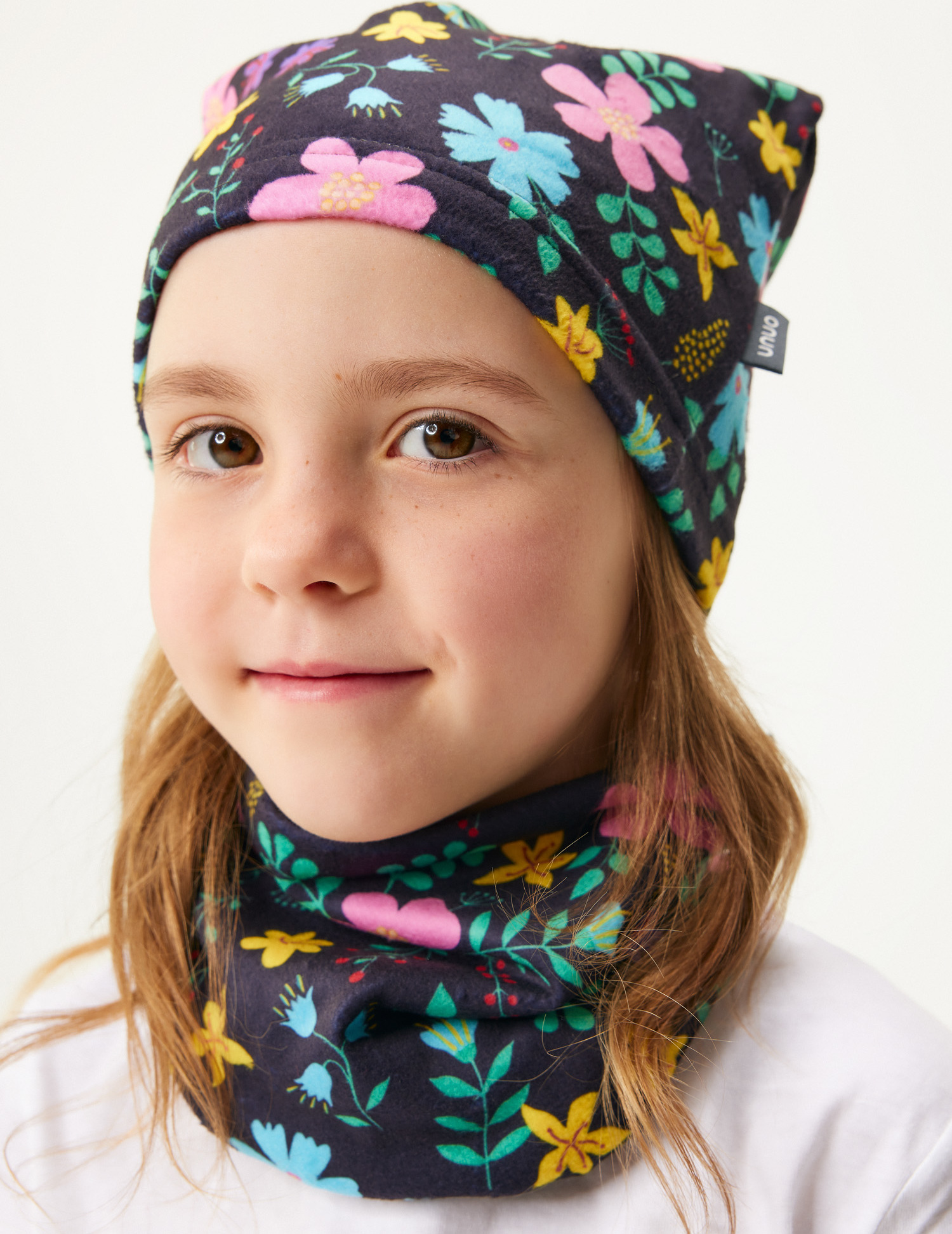 Dětská čepice fleecová UNUO Basic, Kytičky Velikost: L