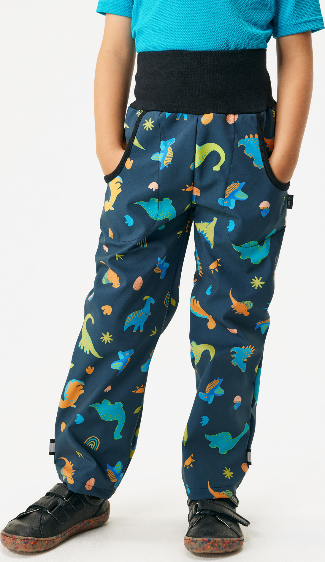 Dětské softshellové kalhoty UNUO s fleecem Basic, Dinosauři Velikost: 98/104