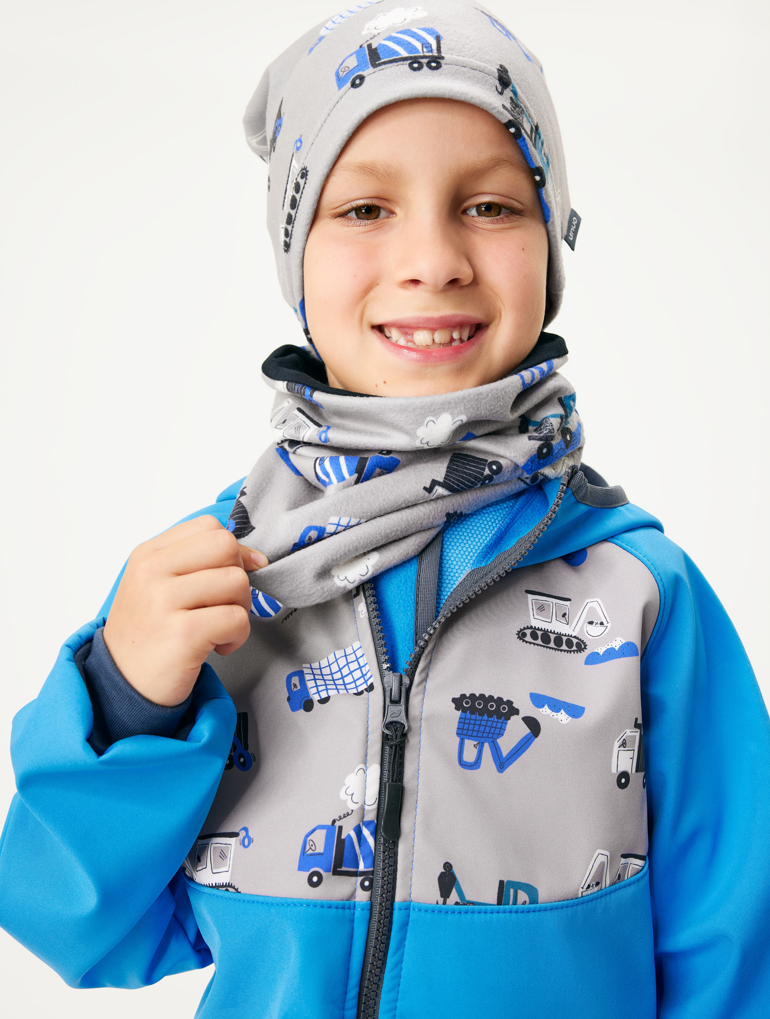 Dětský nákrčník UNUO z fleecu Basic, Bagr Velikost: DĚTSKÁ