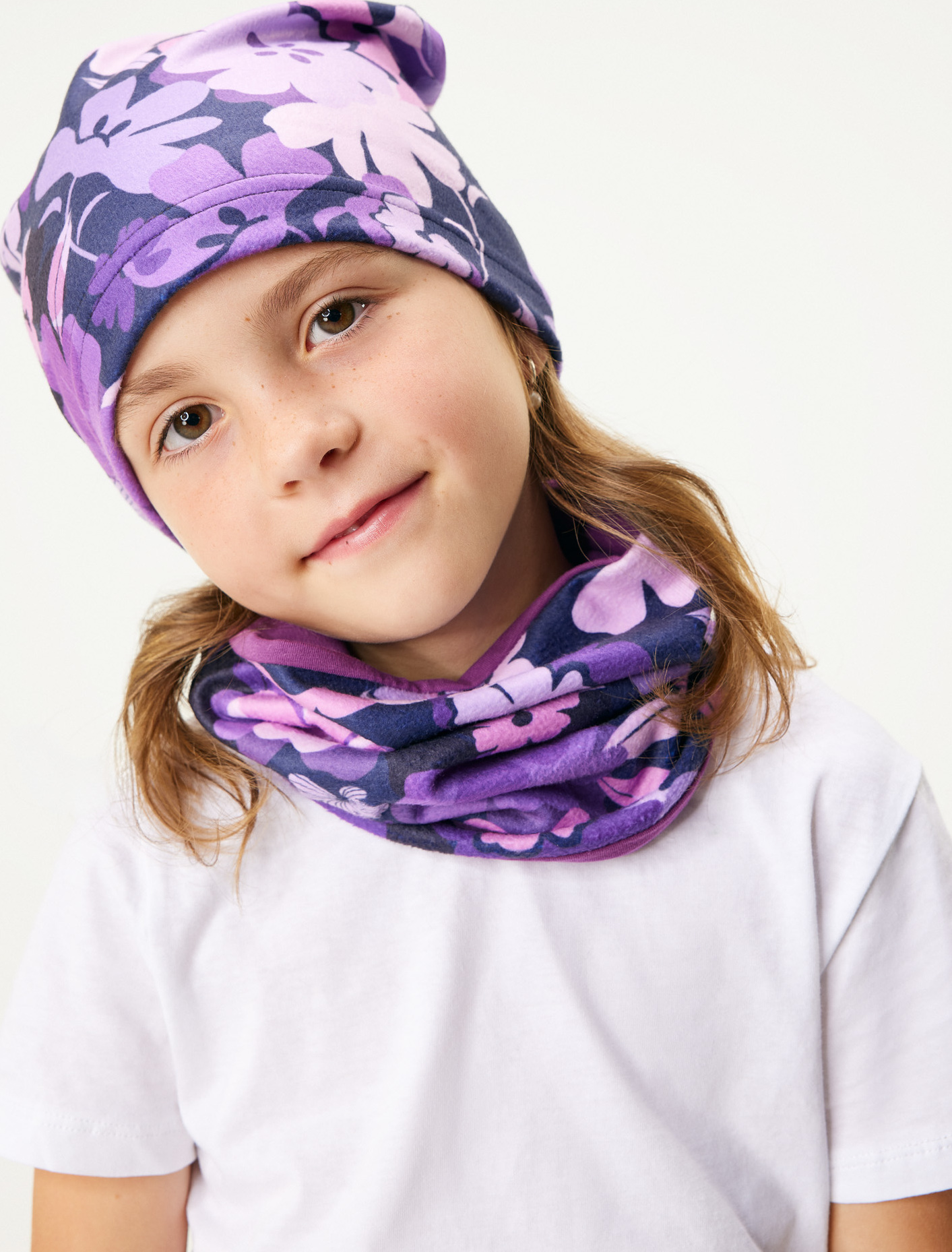 Dětská fleecová čepice UNUO Basic, Kytky Velikost: S (45 - 48 cm)