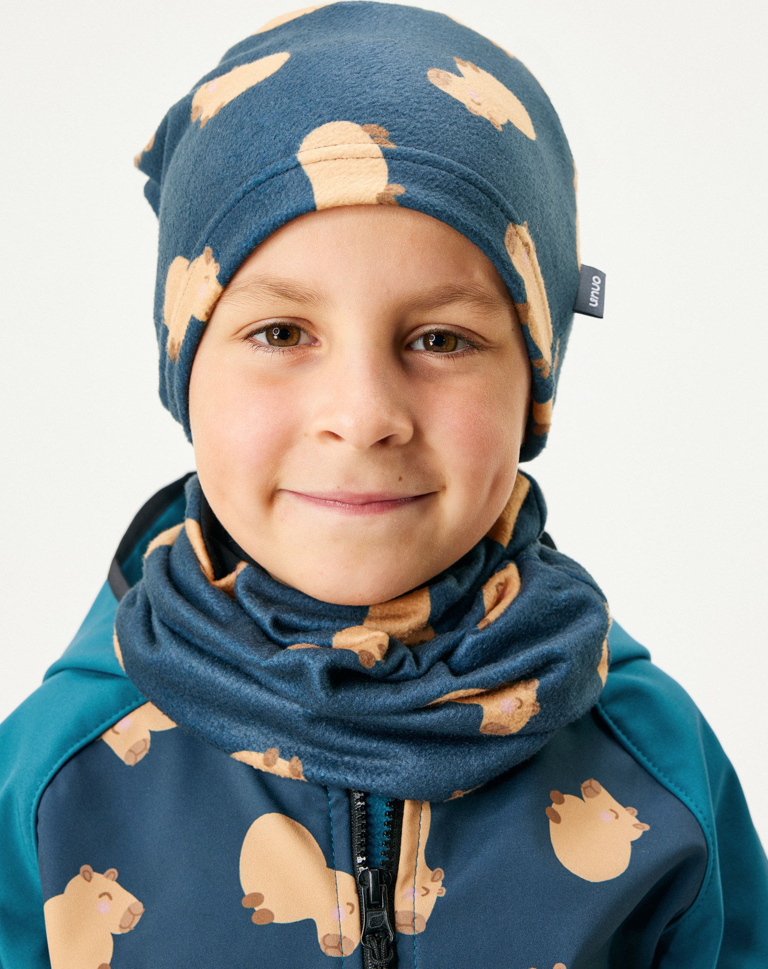 Dětská fleecová čepice UNUO Basic, Kapybary Velikost: M (49 - 52 cm)