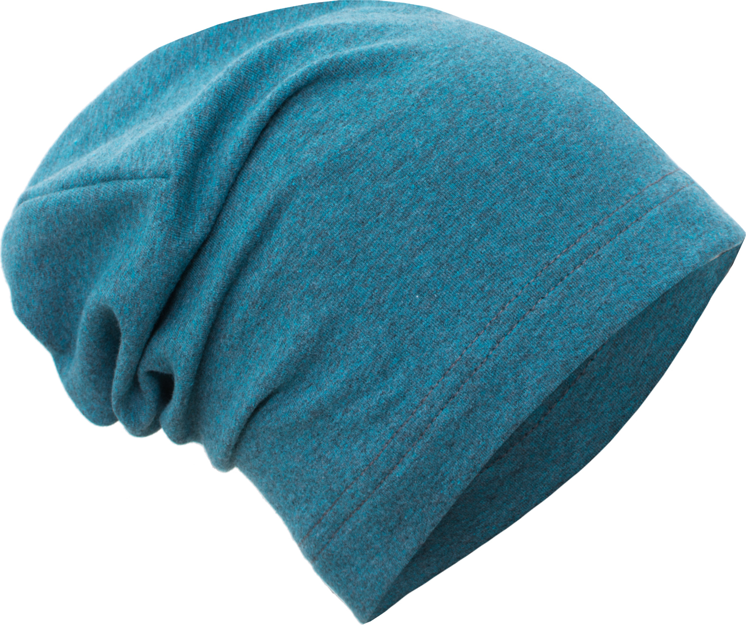 Dětská teplákovinová čepice UNUO spadená,  Aqua melír Velikost: S (45 - 48 cm)