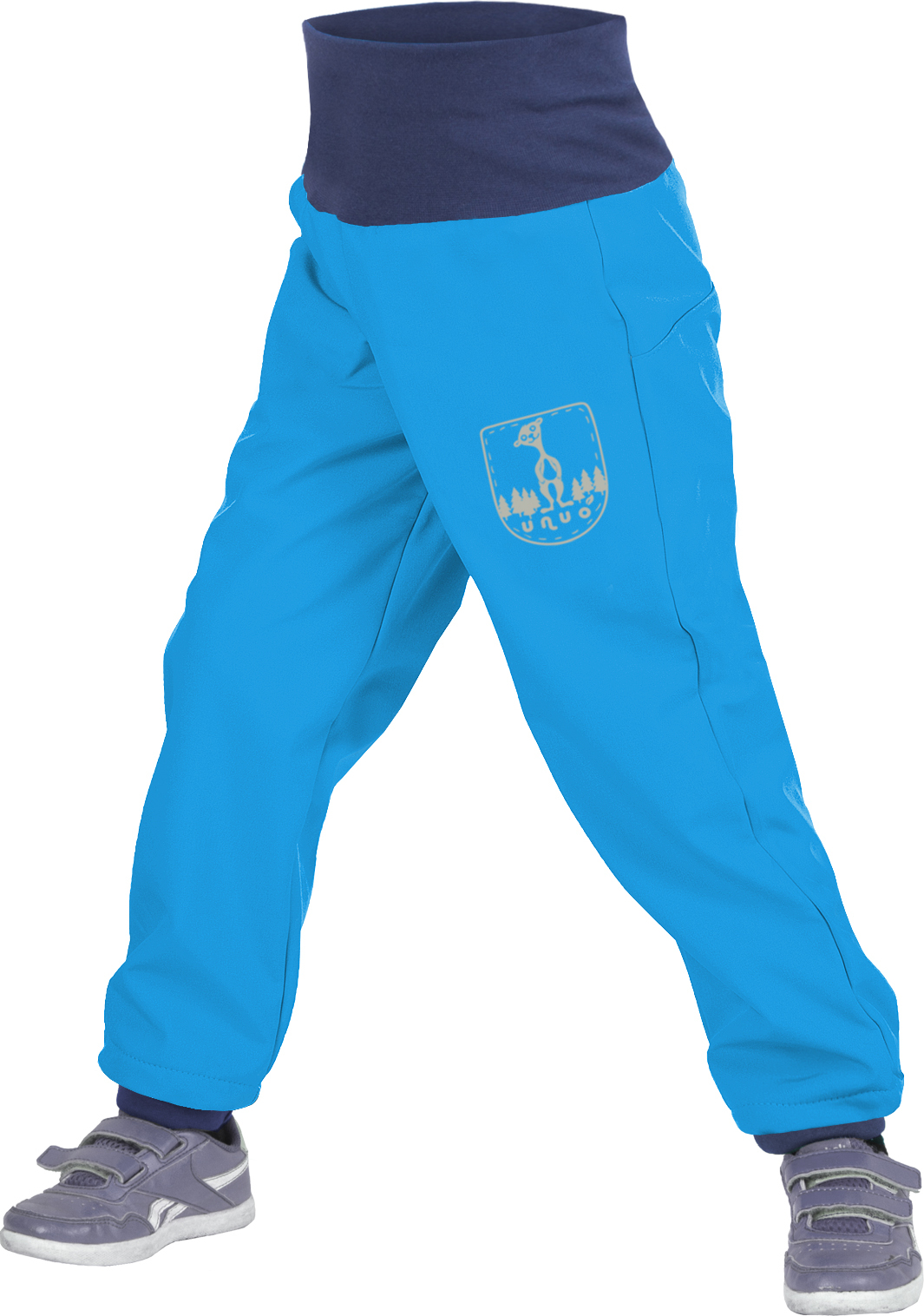 Batolecí softshellové kalhoty UNUO s fleecem Tyrkysové + reflexní obrázek Evžen (Softshell toodler trousers) Velikost: 80/86