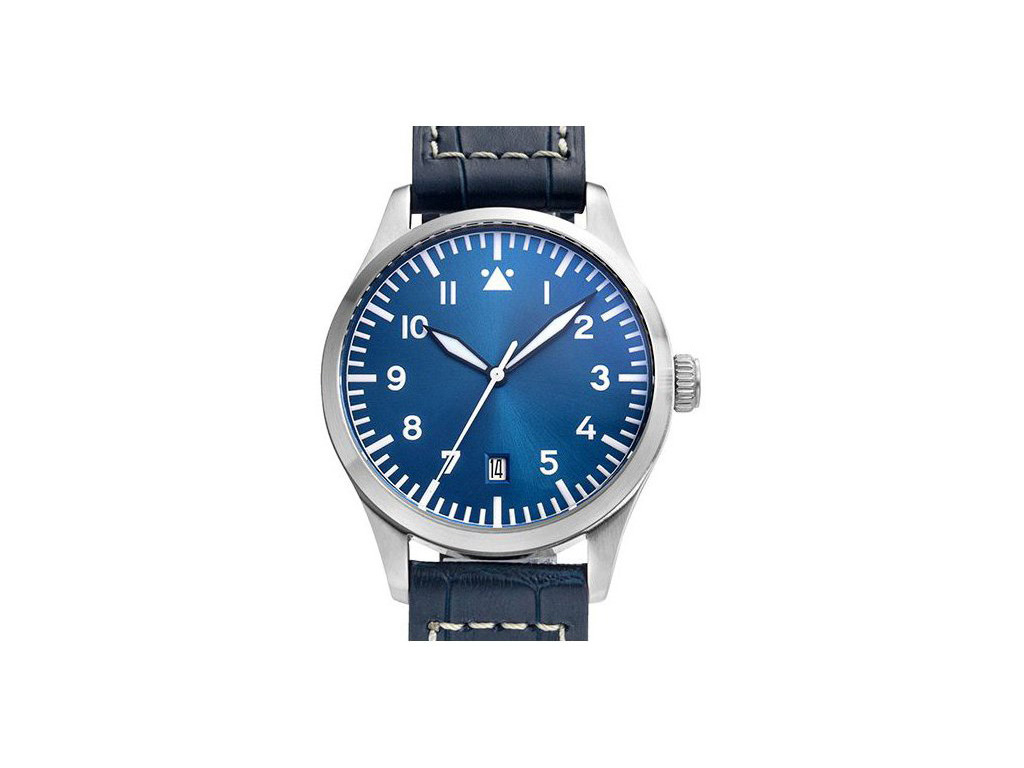Tisell Watch Pilot Type A Blue Date 40 mm Hammer crown