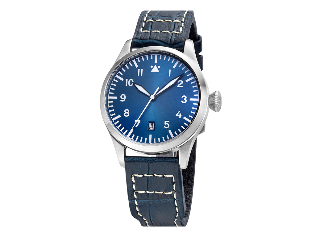 Tisell Watch Pilot Type A Blue Date 40 mm Diamond crown