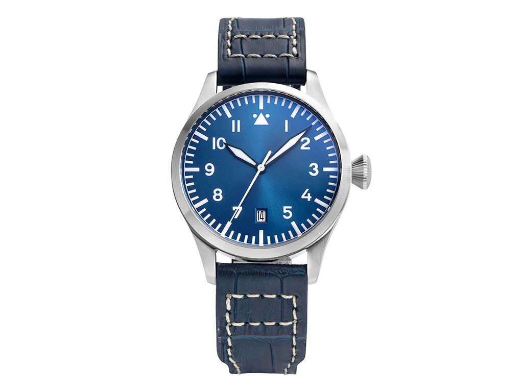 Tisell Watch Pilot Type A Blue Date 40 mm Diamond crown + Dárek k  objednávce. Vybrat si můžete z: Vystěžejkovač, Antistatická utěrka