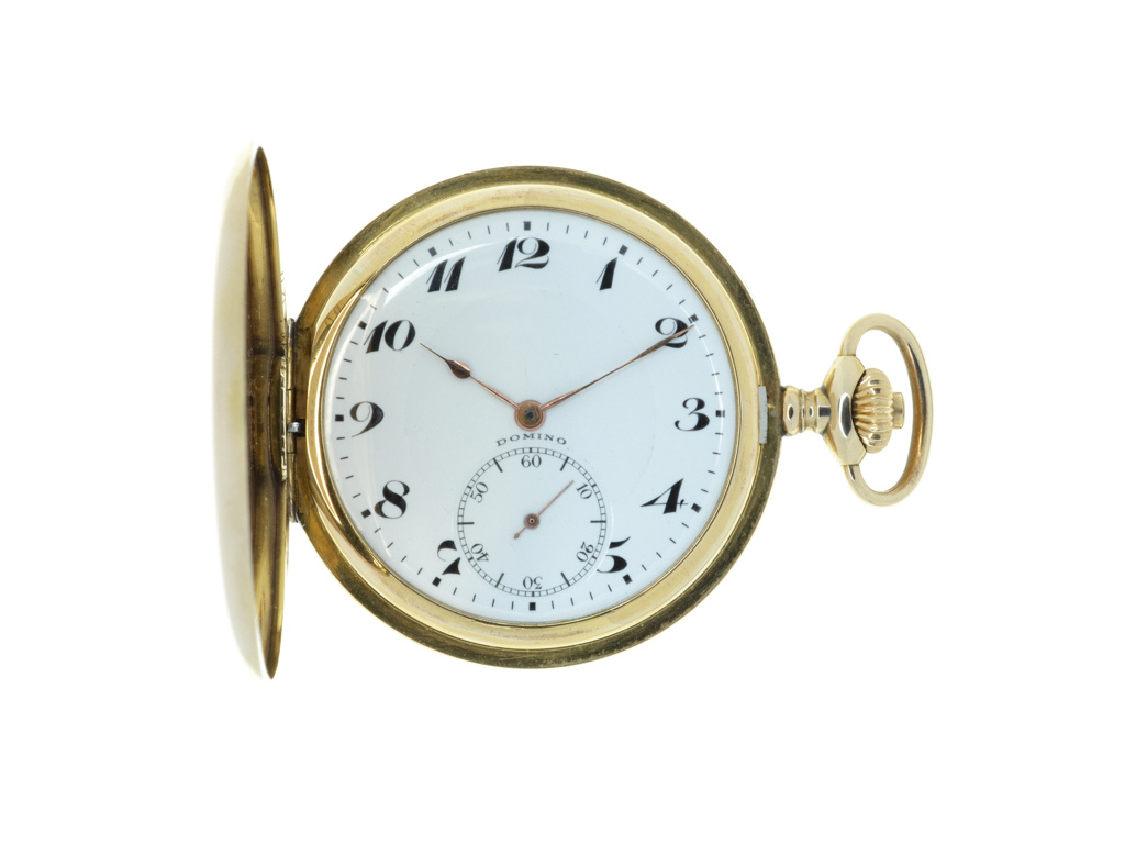 Švýcarské zlacené tříplášťové kapesní hodinky Domino 1915-1925