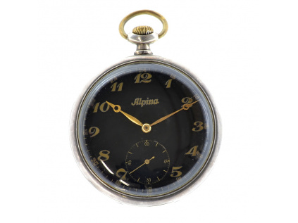 Alpina kapesní vojenské hodinky 1930-1940, stříbrné pouzdro