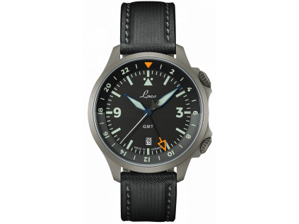 Letecké pilotní pánské hodinky Laco Flieger Frankfurt GMT schwarz 43 mm - automat
