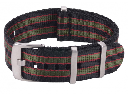Nylonový NATO klasický kvalitní řemínek na hodinky  Black-Green-Red