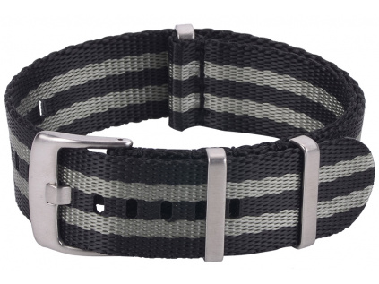 Nylonový NATO klasický kvalitní řemínek na hodinky  Black-Grey-Black