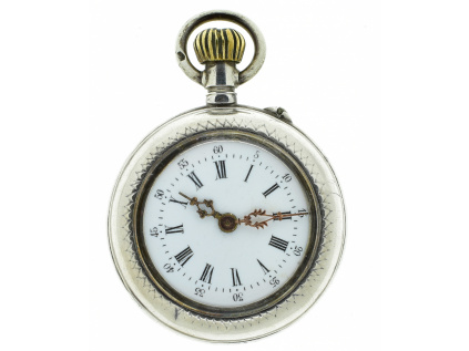 Stříbrné dámské kapesní jednoplášťové hodinky se smaltovaným ciferníkem