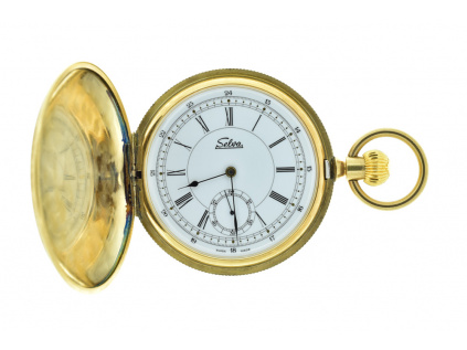 Švýcarské 3 plášťové skeletové kapesní hodinky Selva zlaceného pouzdra z 80. let