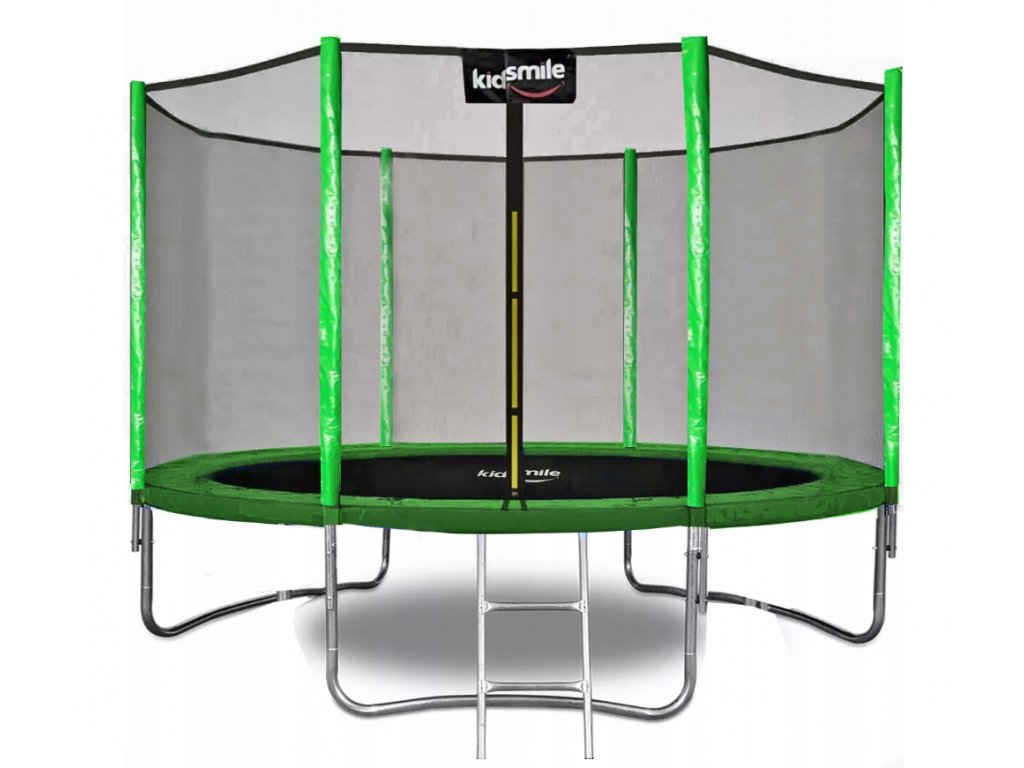 trampolina s vonkajsou sietkou zelena