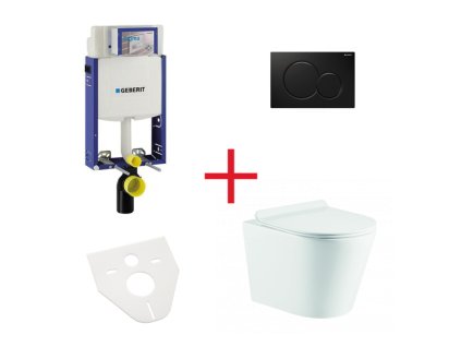 WC set OVALE BASSO RIMLESS: závěsné WC se sedátkem, kombifix, podložka, tlačítko černé, OLKLT053ER002