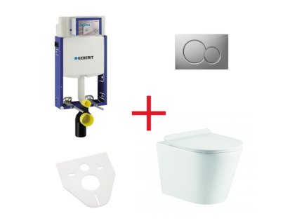 WC set OVALE BASSO RIMLESS: závěsné WC se sedátkem, kombifix, podložka, tlačítko chrom mat OLKLT053ER004