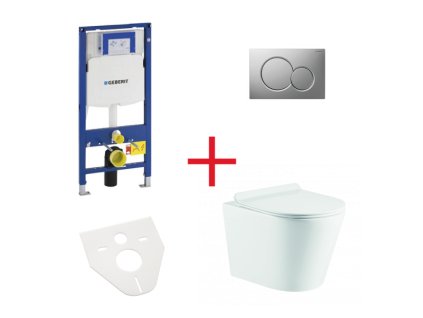 WC set OVALE BASSO RIMLESS: závěsné WC se sedátkem, duofix, podložka, tlačítko chrom mat, OLKLT053ER008