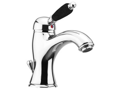 Sapho KIRKÉ BLACK stojánková umyvadlová baterie s výpustí, černá páčka, chrom KI02NC