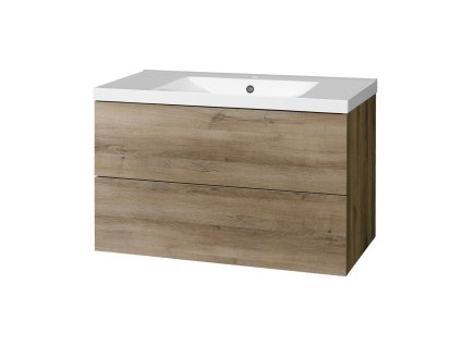 Mereo Aira, koupelnová skříňka s umyvadlem z litého mramoru 101 cm, dub Halifax CN742M