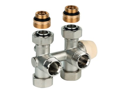 Honeywell Resideo regulační a uzavírací šroubení Therafix (H-blok) přímé/rohové (univerzální) s termostatickým ventilem, připojení 3/4", bílá, V2473EDWSY015