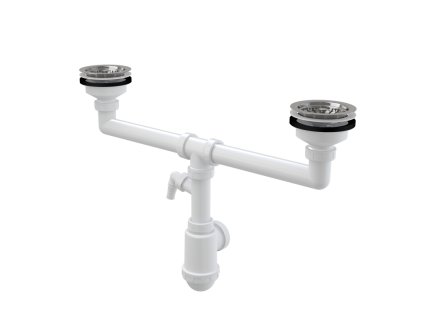 ALCA Sifon pro dvoudřez DN 40/50 s přípojkou Ø 17–23 mm a nerezovými mřížkami Ø 115 mm A453P