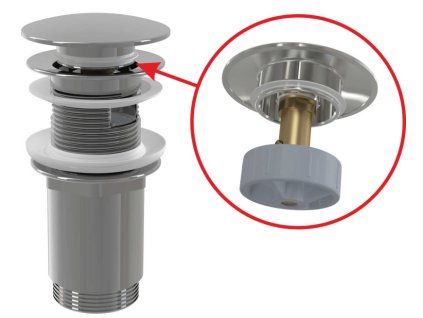 ALCA Výpust umyvadlová CLICK/CLACK G 5/4" s přepadem, velká zátka, kov, chrom-lesk A392C