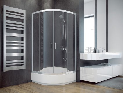 BESCO Čtvrtkruhový sprchový kout MODERN 165 Barva rámu - Chrom/Leštěný hliník (ALU), Rozměr A - 90, Rozměr B - 90, Rozměr C - 165, Směr zavírání - Univerzální Levé / Pravé, Výplň - Frost bezpečnostní sklo - 6 mm BCMD90CTVRT65CF