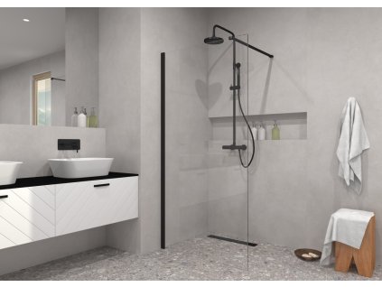 BESCO Walk-in sprchový kout ECO-N BLACK Barva rámu - Černá, Pevná stěna - Bez pevné stěny, Rozměr A - 110, Rozměr C - 195, Výplň - Čiré bezpečnostní sklo - 6 mm BCEXON110BC